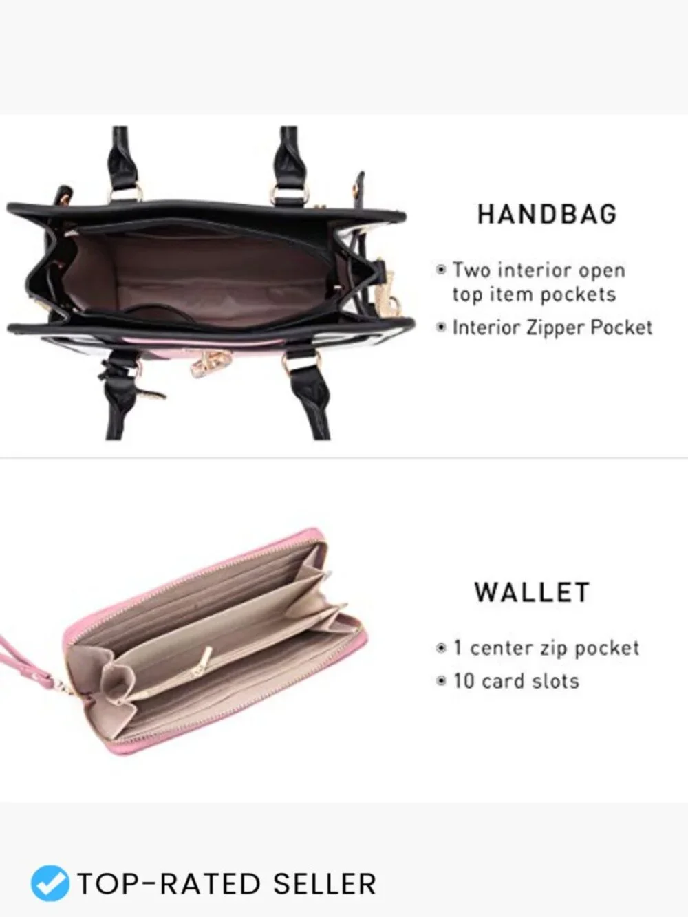 Large Satchel Handbag Work Tote Set with Matching Wallet Structured Vegan